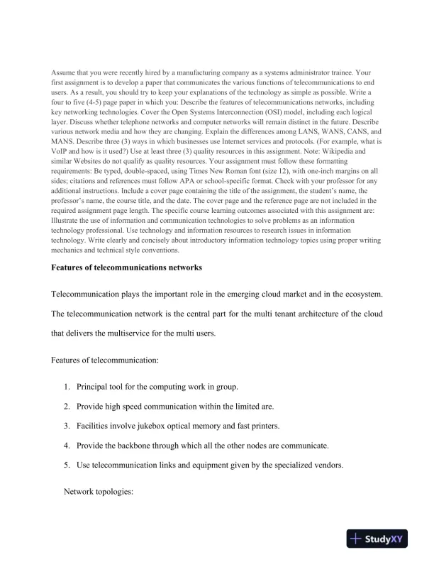 Telecommunications Networks and Their Role in Modern Business Infrastructure: Assignment 2 Networking - Page 3 preview image