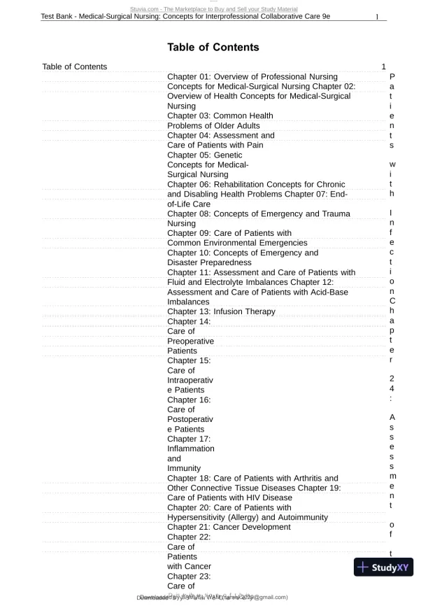 Test Bank for Medical-Surgical Nursing: Concepts for Interprofessional Collaborative Care, 9th Edition (Chapters 1-74) - Page 1 preview image