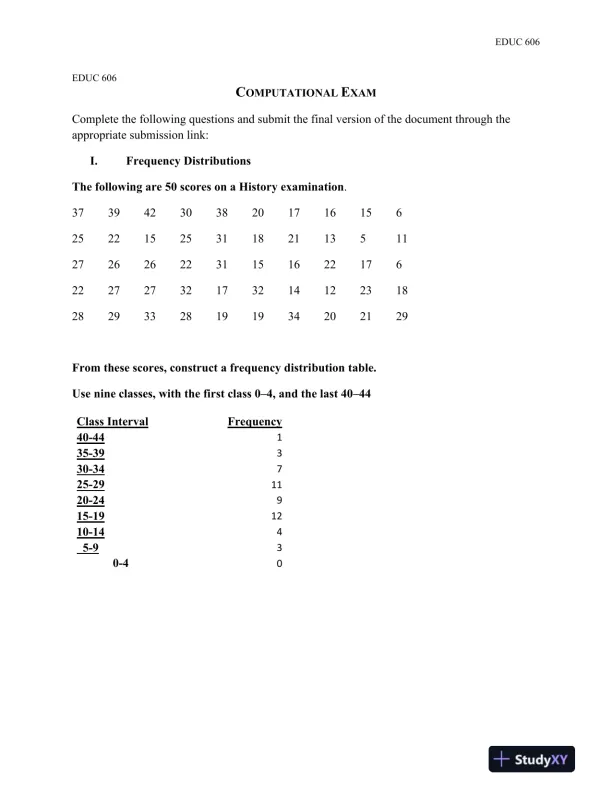 EDUC 606 Computational Exam - Page 1 preview image