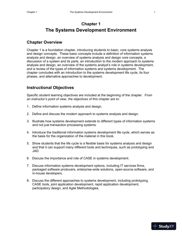 Solution Manual for Essentials of System Analysis and Design, 4th Edition - Page 1 preview image