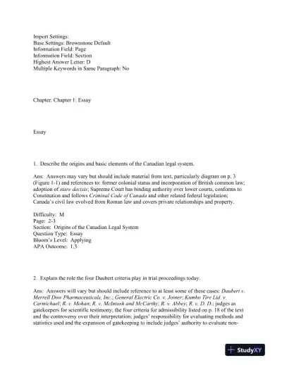 forensic and Legal Psychology Canadian Edition Test Bank - Page 1 preview image