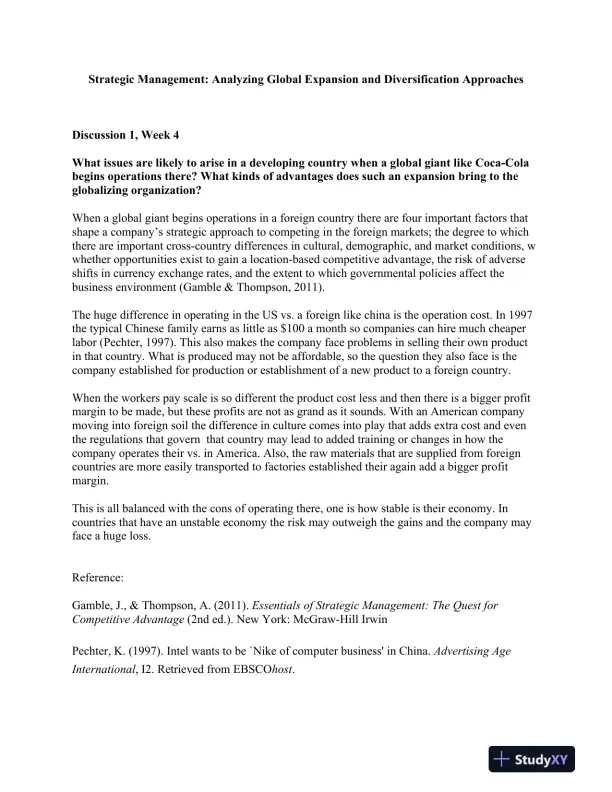 Strategic Management: Analyzing Global Expansion and Diversification Approaches - Page 1 preview image