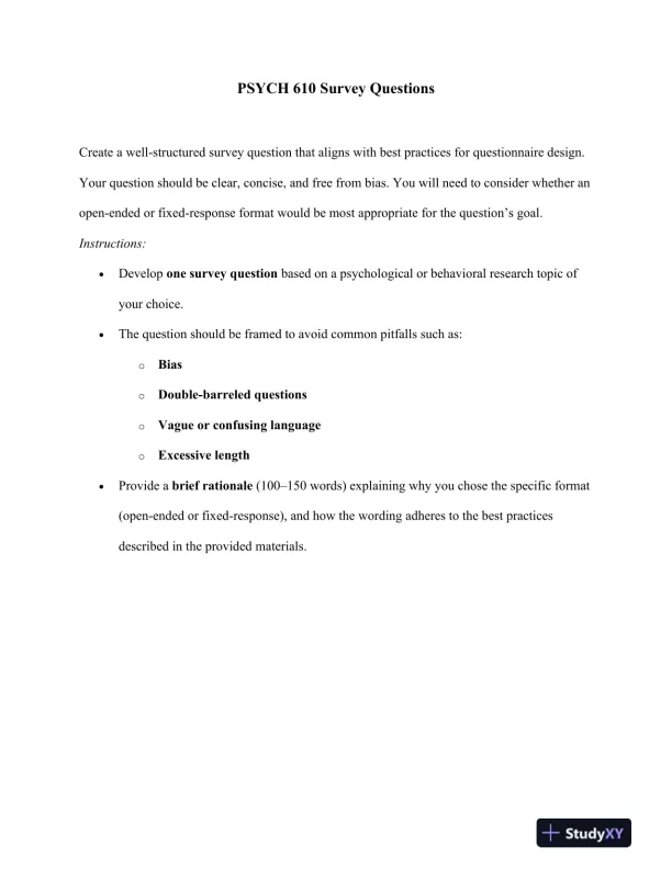 PSYCH 610 Survey Questions - Page 1 preview image