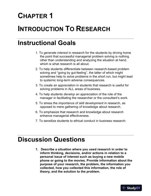 Research Methods For Business: A Skill Building Approach, 7th Edition Solution Manual - Page 1 preview image