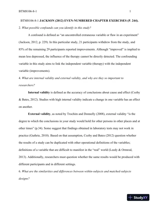BTM8106-8-1 Jackson (2012) Even-Numbered Chapter Exercises - Page 1 preview image