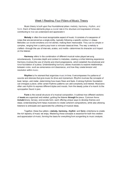 Week 1 Reading Four Pillars of Music Theory Copy - Page 1 preview image