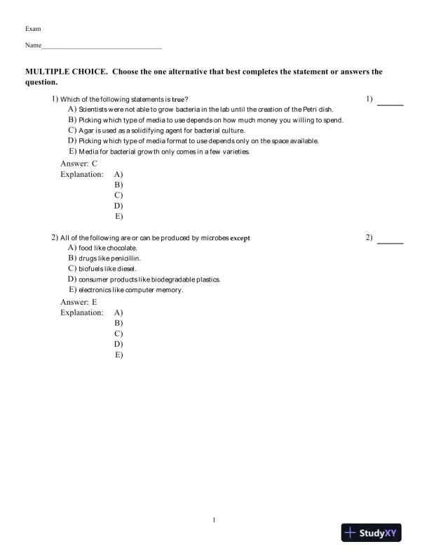 Test Bank For Microbiology: Basic and Clinical Principles 1st Edition Test Bank - Page 1 preview image