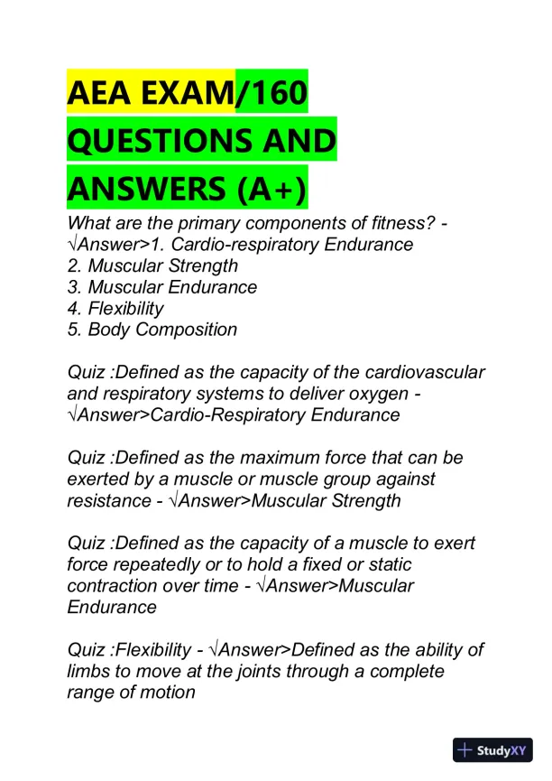 AEA Cardiovascular Certification Exam With Answers (160 Solved Questions) - Page 1 preview image
