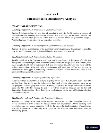 Quantitative Analysis for Management, Global 13th Edition Solution Manual - Page 1 preview image