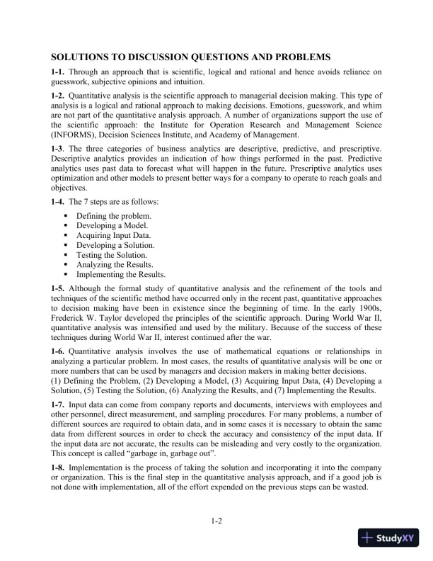 Quantitative Analysis for Management, Global 13th Edition Solution Manual - Page 3 preview image