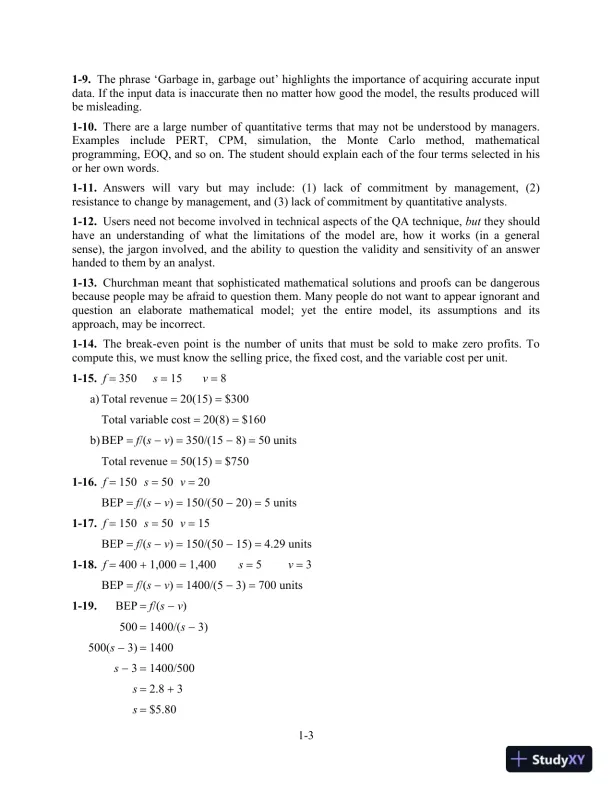 Quantitative Analysis for Management, Global 13th Edition Solution Manual - Page 4 preview image