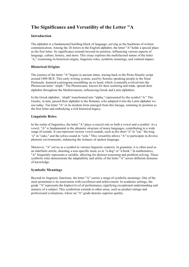 The Significance and Versatility of the Letter A - Page 1 preview image