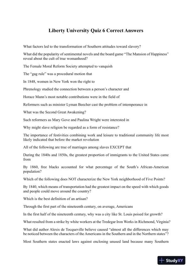 Liberty University Quiz 6 Correct Answers - Page 1 preview image