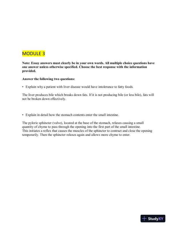 2023 BIOD151 Anatomy and Physiology Test Bank Module 3 With Answers (22 Solved Questions) - Page 1 preview image