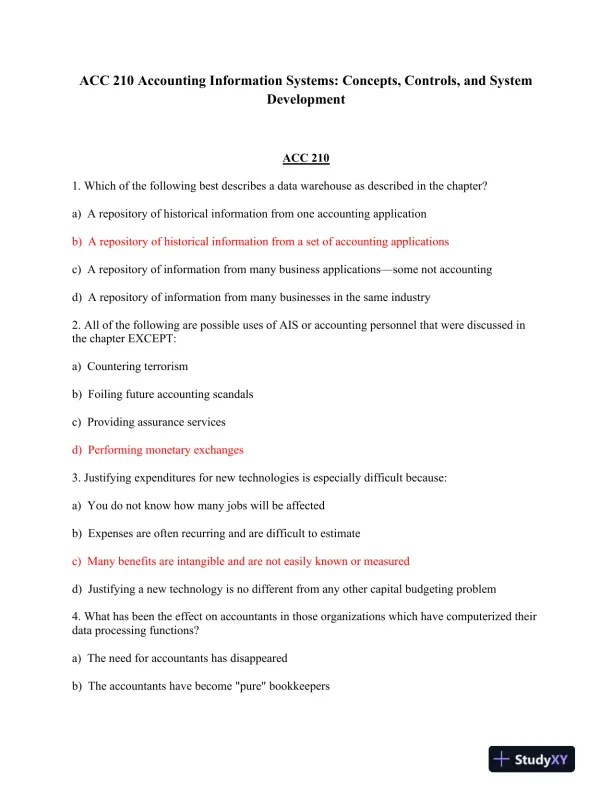 ACC 210 Accounting Information Systems: Concepts, Controls, and System Development - Page 1 preview image