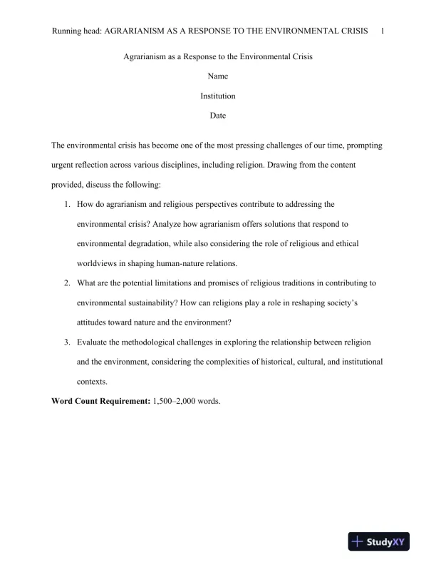 Agrarianism as a Response to the Environmental Crisis - Page 1 preview image