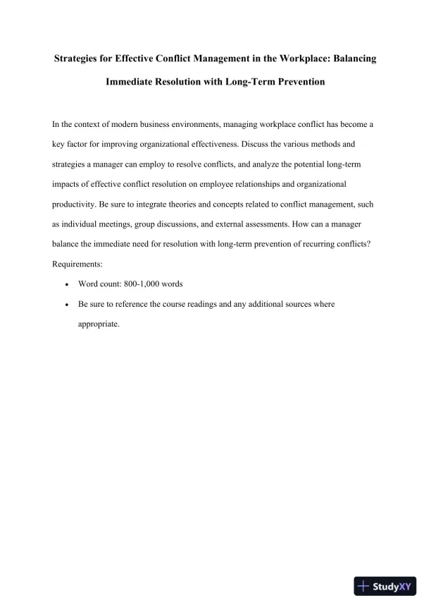 Strategies For Effective Conflict Management In The Workplace: Balancing Immediate Resolution With Long-Term Prevention - Page 1 preview image