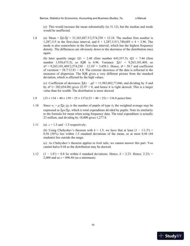 Solution Manual for Statistics for Economics, Accounting and Business Studies , 7th Edition - Page 9 preview image