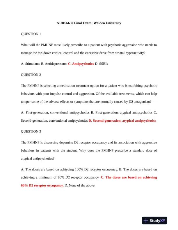 NURS6630 Pharmacology Final Exam With Answers (76 Solved Questions) - Page 1 preview image