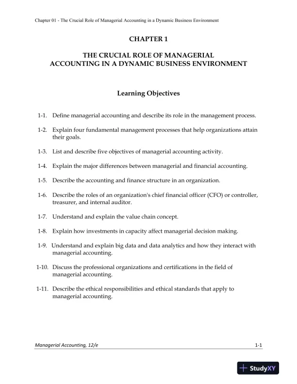 Lecture Notes for Managerial Accounting: Creating Value in a Dynamic Business Environment, 12th Edition - Page 1 preview image