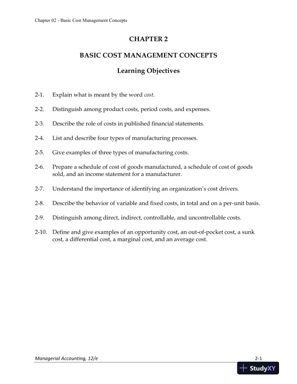 Lecture Notes for Managerial Accounting: Creating Value in a Dynamic Business Environment, 12th Edition - Page 12 preview image