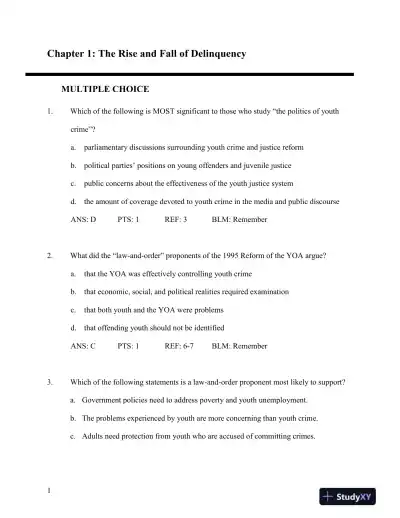 Test Bank for Young Offenders and Youth Justice: A Century After the Fact, 5th Edition - Page 1 preview image