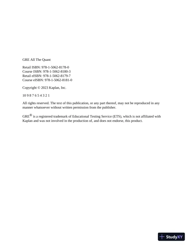 GRE All the Quant: Effective Strategies and Practice from 99th Percentile Instructors, 6th Edition (2023) - Page 4 preview image