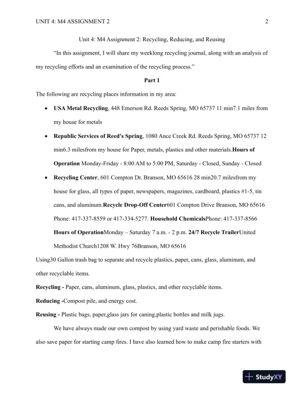 SCI201 A02 Unit 4: M4 Assignment 2: Recycling, Reducing, and Reusing - Page 3 preview image