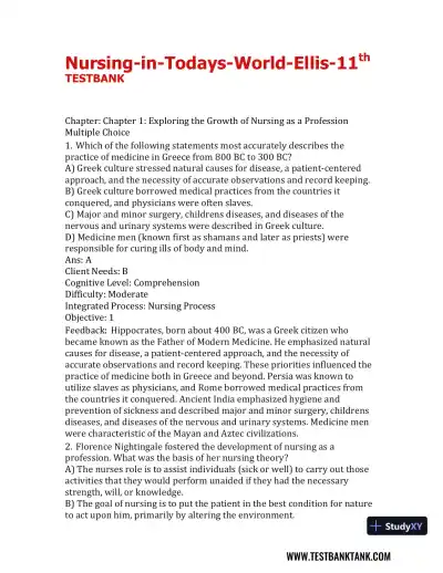 Nursing in Today's World: Trends, Issues, and Management Eleventh, North American Edition Test Bank - Page 1 preview image