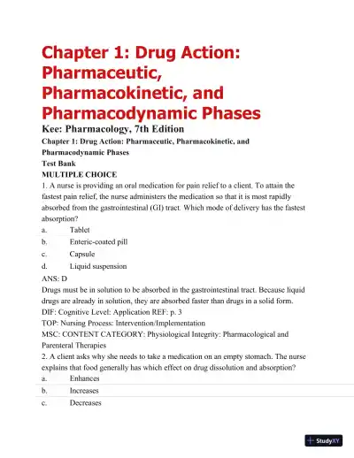 Pharmacology: A Patient-Centered Nursing Process Approach, (Kee, Pharmacology) 8th Edition Test Bank - Page 1 preview image