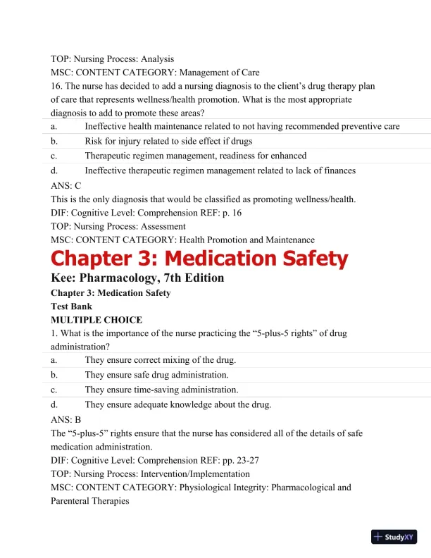 Pharmacology: A Patient-Centered Nursing Process Approach, (Kee, Pharmacology) 8th Edition Test Bank - Page 19 preview image