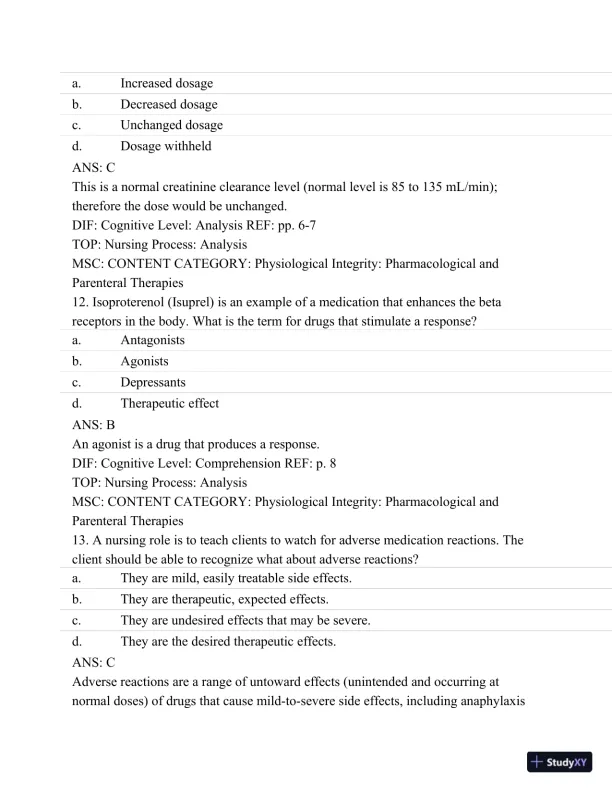 Pharmacology: A Patient-Centered Nursing Process Approach, (Kee, Pharmacology) 8th Edition Test Bank - Page 7 preview image