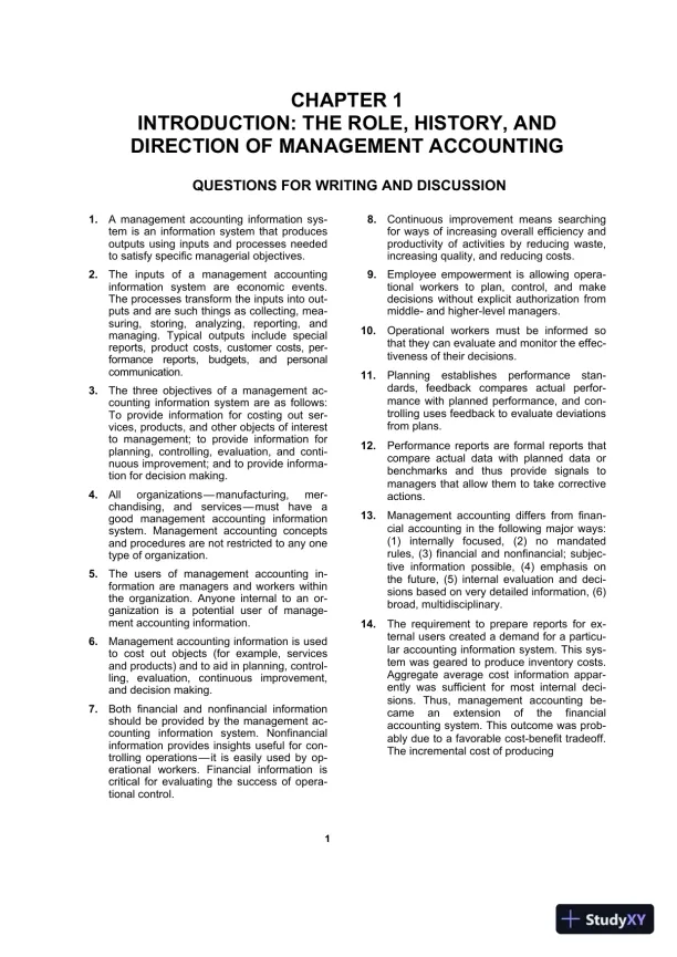 Managerial Accounting , 8th Edition Solution Manual - Page 1 preview image