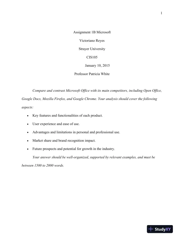 CIS105 Assignment 1B Microsoft Strayer University - Page 1 preview image