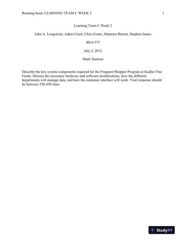 BSA/375 Learning Team C Week 2 - Page 1 preview image