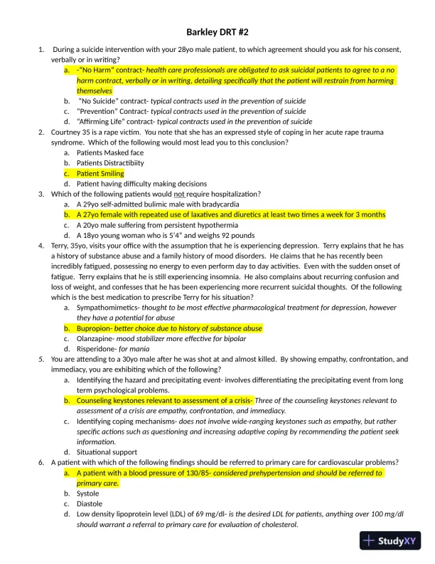Barkley DRT #2 Practice Exam with Answers (100 Solved Questions) - Page 1 preview image