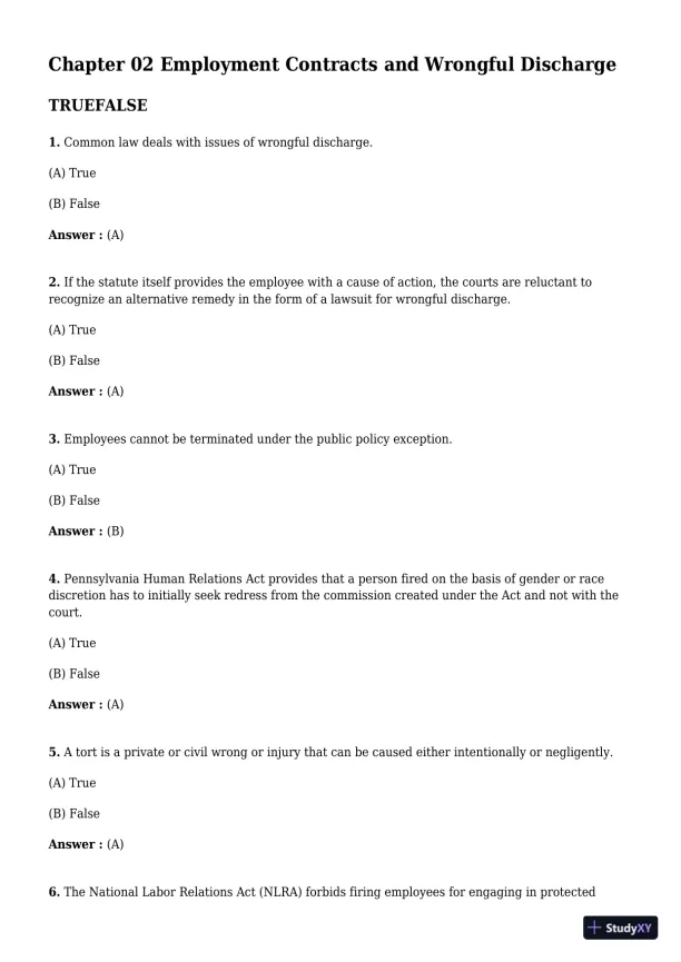 Employment And Labor Law, 9th Edition Test Bank - Page 17 preview image