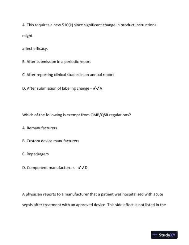 2024 DEVICE Clinical Analysis RAC Exam With Answers (187 Solved Questions) - Page 4 preview image