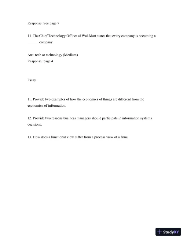 Test Bank for Managing and Using Information Systems: A Strategic Approach, 7th Edition (Chapters 1-13) - Page 6 preview image