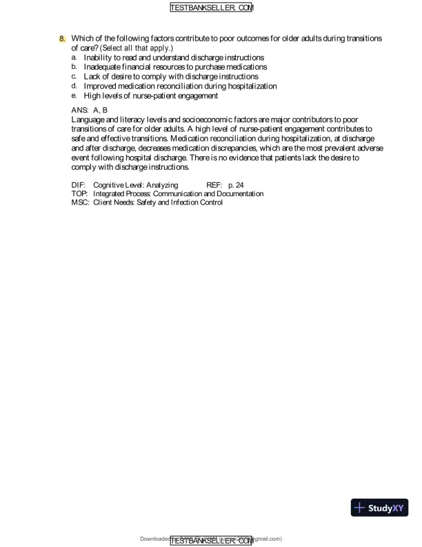 Ebersole And Hess' Toward Healthy Aging: Human Needs And Nursing Response, 9th Edition Test Bank - Page 11 preview image