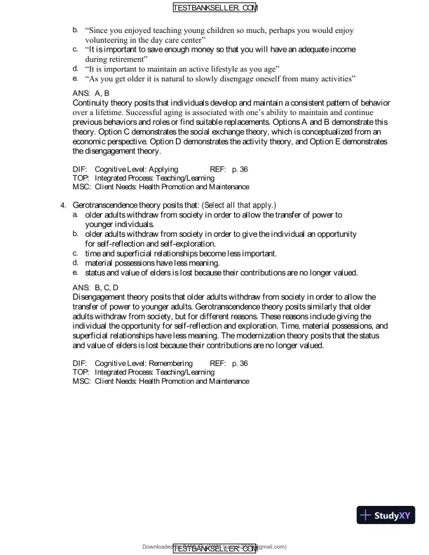 Ebersole And Hess' Toward Healthy Aging: Human Needs And Nursing Response, 9th Edition Test Bank - Page 16 preview image