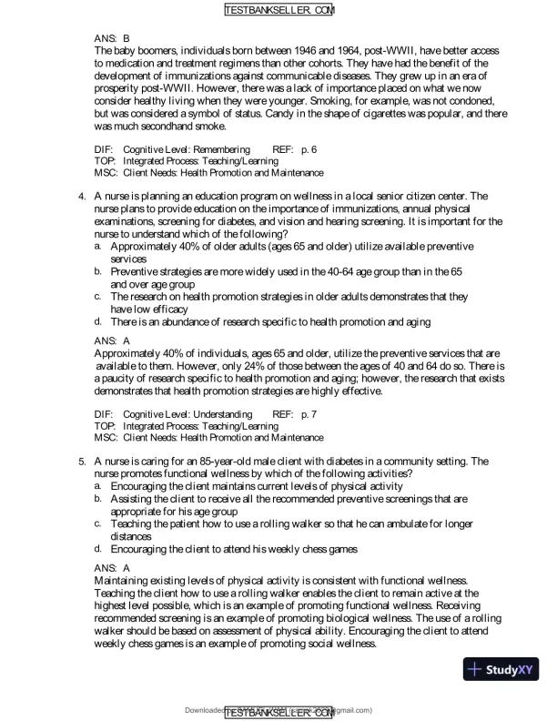 Ebersole And Hess' Toward Healthy Aging: Human Needs And Nursing Response, 9th Edition Test Bank - Page 3 preview image