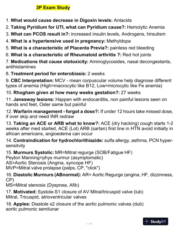 3P Clinical Analysis Practice Exam With Answers (162 Solved Questions) - Page 1 preview image