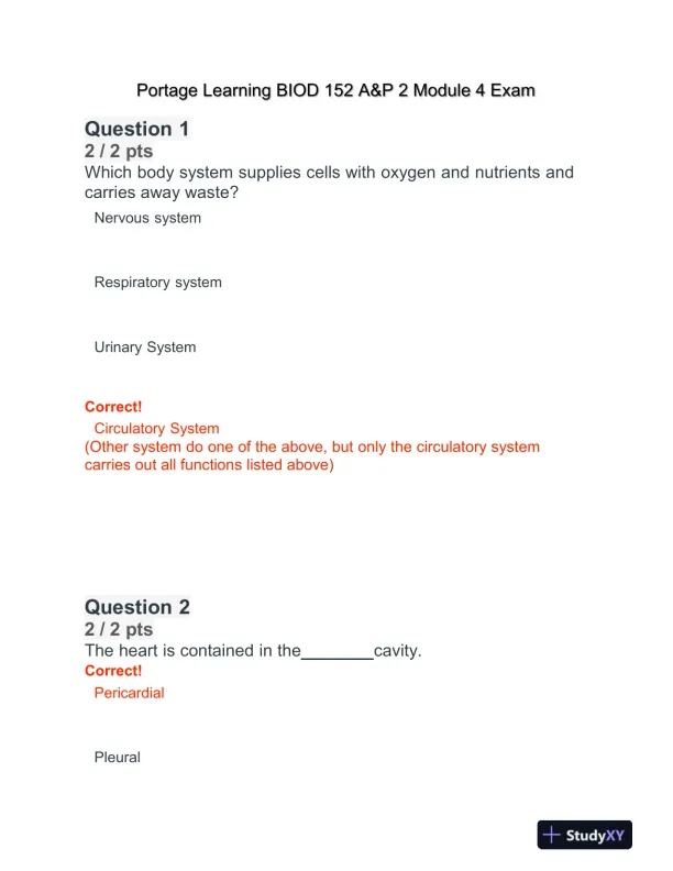 BIOD152 Cardiovascular Module Exam With Answers (32 Solved Questions) - Page 1 preview image