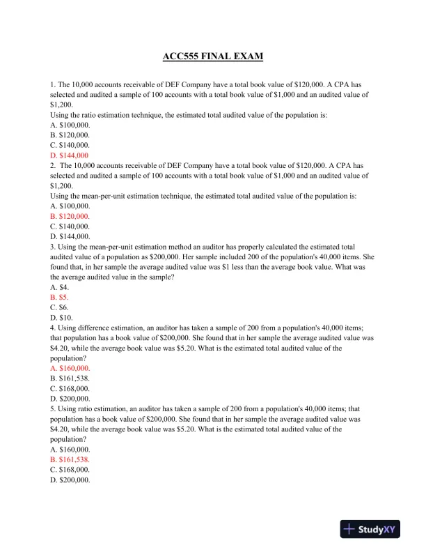 ACC555 Final Exam - Page 1 preview image