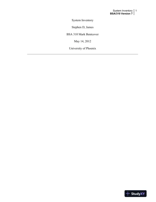 BSA 310 System Inventory - Page 1 preview image