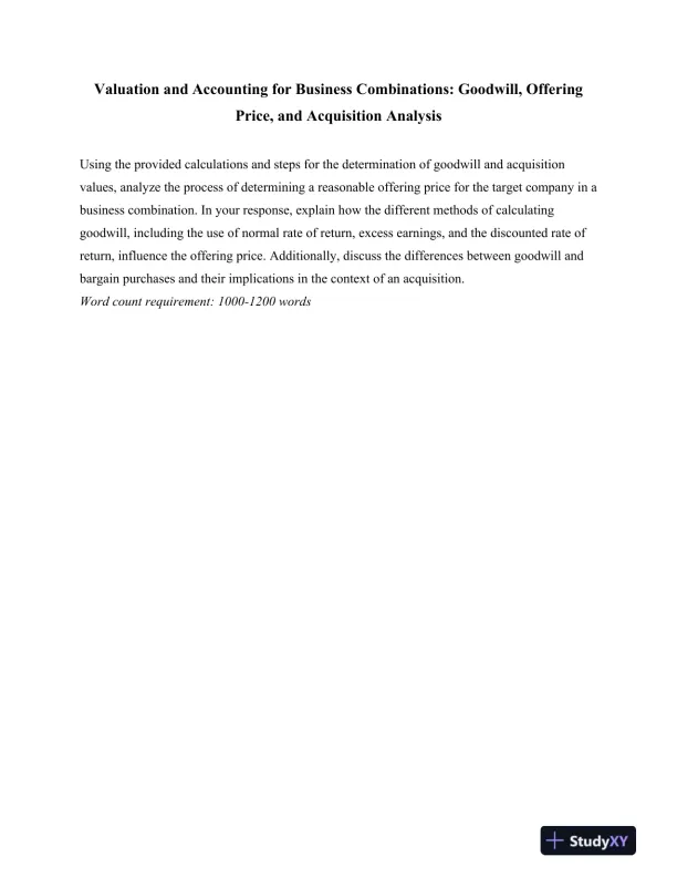 Valuation and Accounting for Business Combinations: Goodwill, Offering Price, and Acquisition Analysis - Page 1 preview image