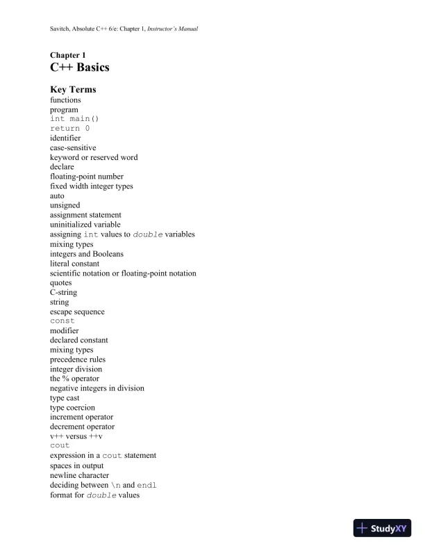 Solution Manual for Absolute C++, 6th Edition - Page 1 preview image