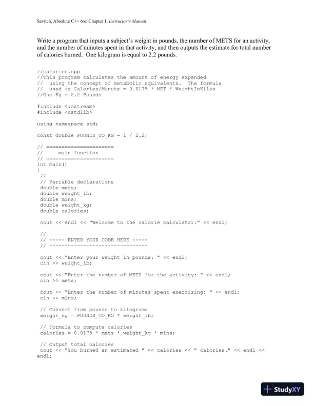 Solution Manual for Absolute C++, 6th Edition - Page 16 preview image