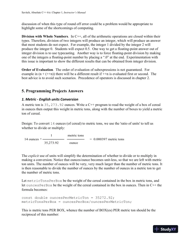 Solution Manual for Absolute C++, 6th Edition - Page 7 preview image